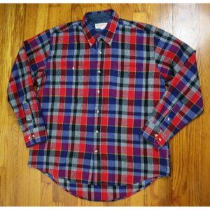 Vintage 80's Catamount Trail Plaid Flannel Men’s Shirt Blue & Red - Size L